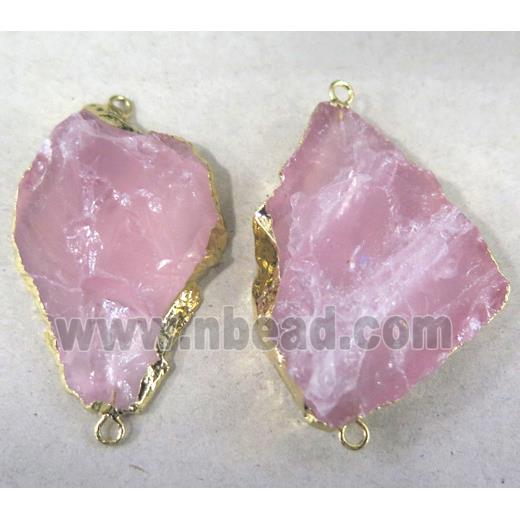 Rose Quartz Connector, freeform, gold plated