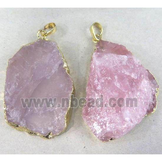 Rose Quartz Pendant, freeform, gold plated