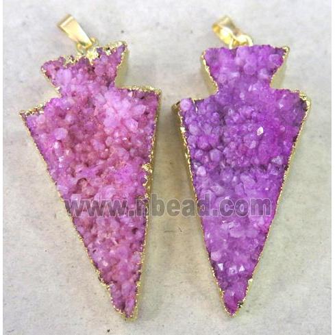 pink druzy quartz arrowhead pendant