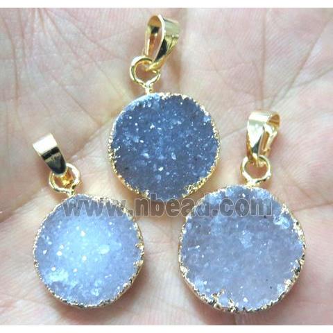 druzy agate pendant, flat-round