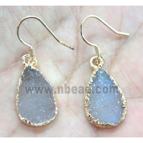 druzy agate earring, teardrop, gold plated