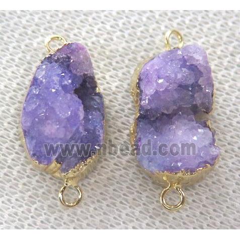 clear quartz druzy connector, freeform, purple