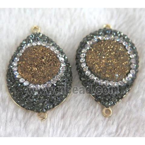 druzy quartz connector with rhinestone, teardrop, gold plated