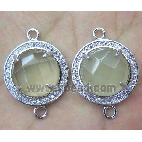 Lemon Quartz connector with rhinestone, round