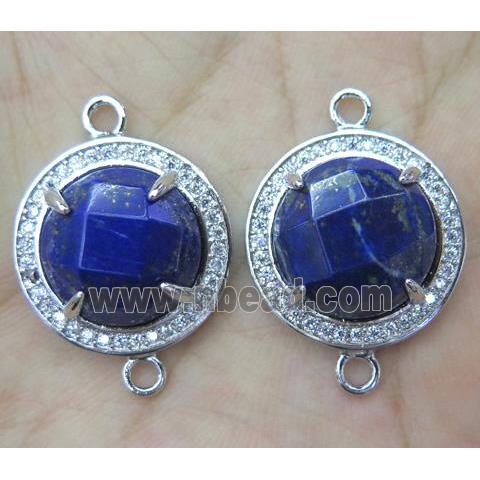 Lapis Lazuli connector with rhinestone, round