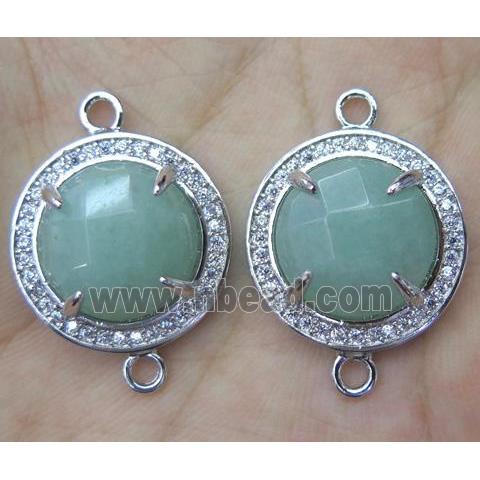 Green Aventurine connector with rhinestone, round