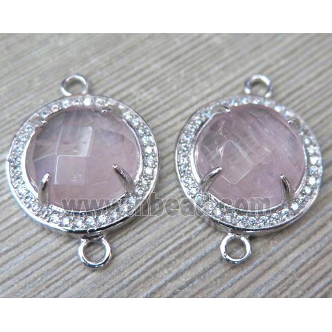 Rose Quartz connector with rhinestone, round