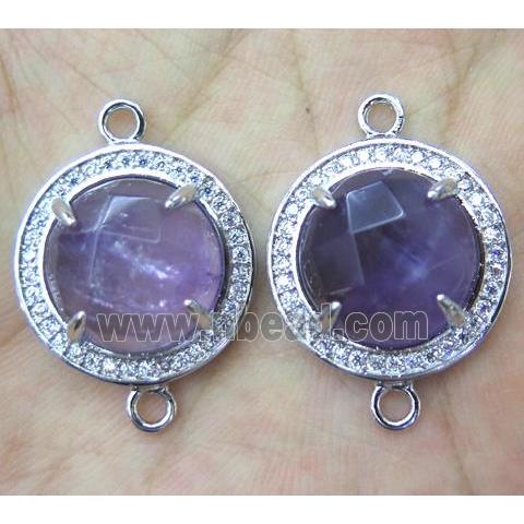 Amethyst connector with rhinestone, round