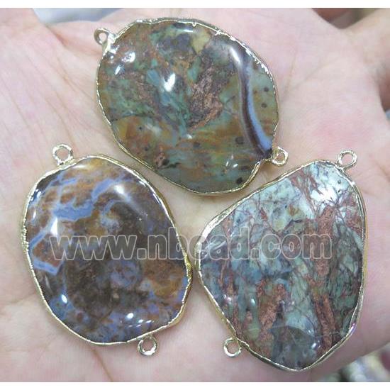 Ocean Jasper connector, freeform, gold plated