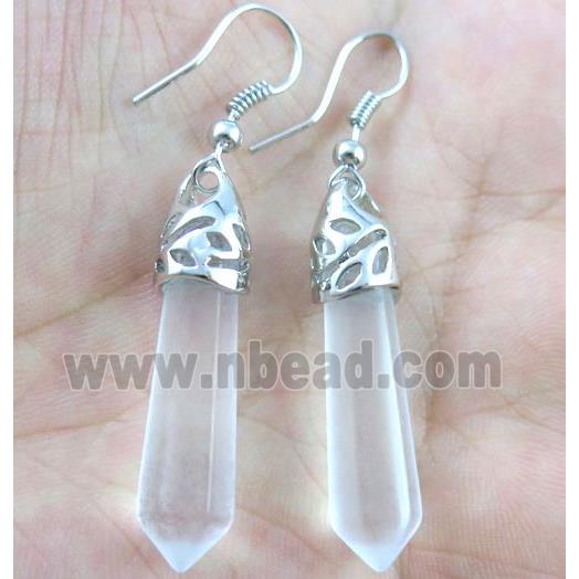 clear quartz earring, stick