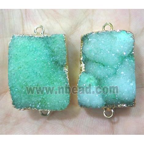 green druzy quartz connector, rectangle