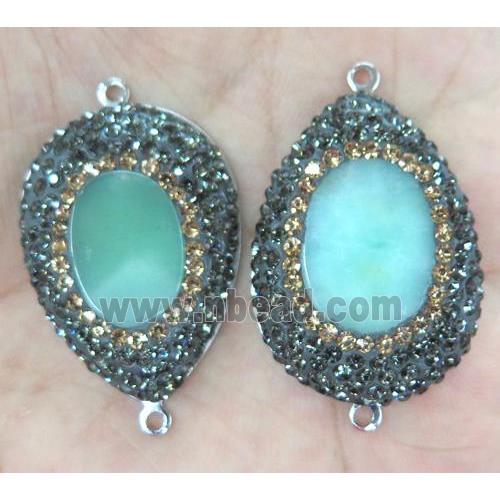 Australian Chrysoprase connector with rhinestone, teardrop, platinum