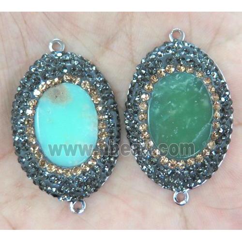 Australian Chrysoprase connector with rhinestone, oval, platinum