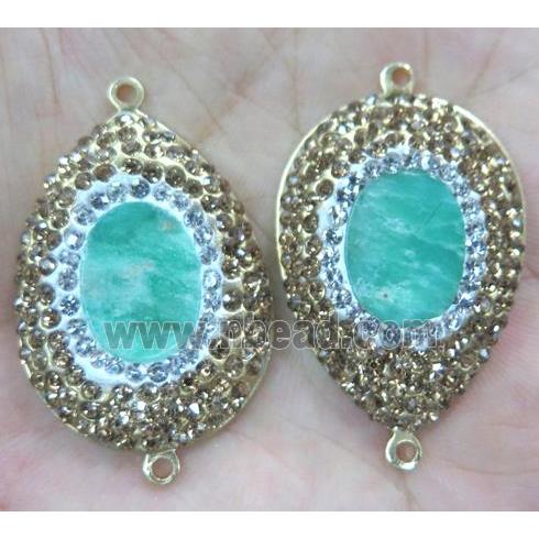 Australian Chrysoprase connector with rhinestone, teardrop, gold plated