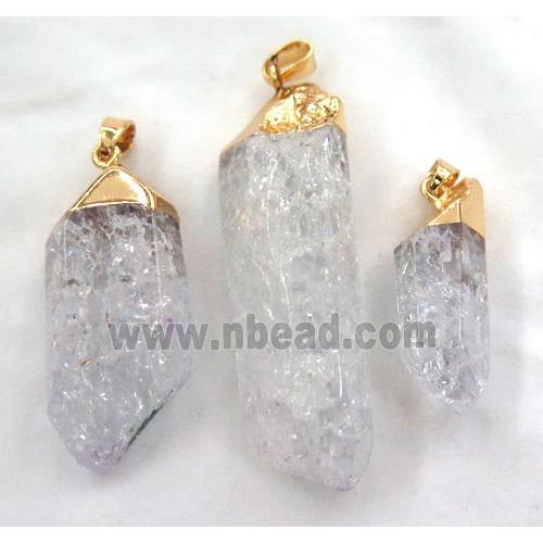 white quartz druzy stick pendant, freeform