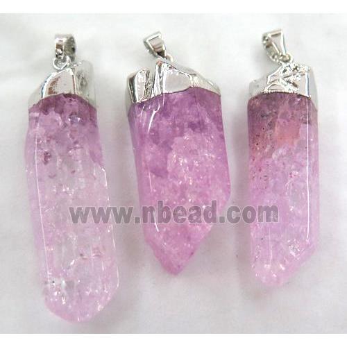 hotpink quartz druzy pendant, freeform, platinum plated