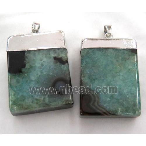 green druzy Agate rectangle pendant