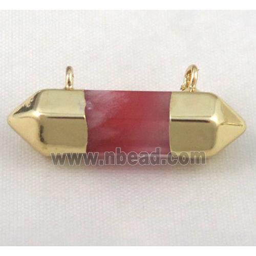 cherry quartz pendant with 2holes, bullet, gold plated