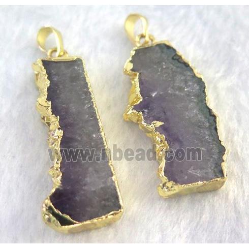 amethyst pendant, freeform slice, gold plated