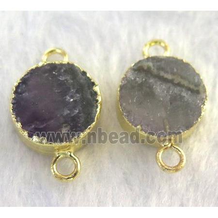 amethyst connector, flat-round, gold plated