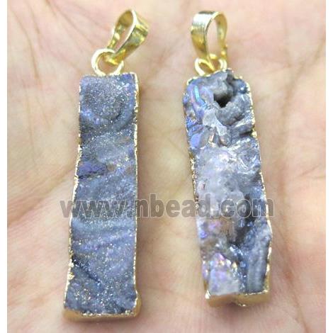 Druzy SunAgate pendant, rectangle, gold plated