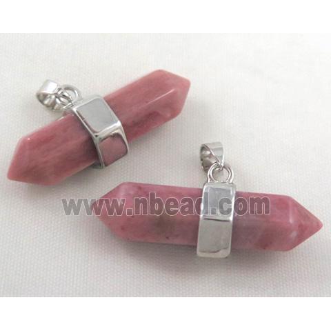 Pink Aventurine bullet pendant, platinum plated