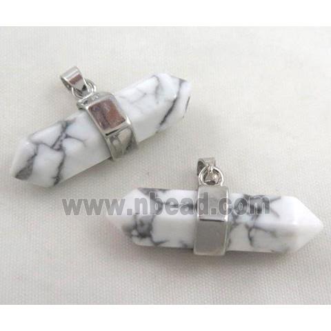 white turquoise bullet pendant, platinum plated