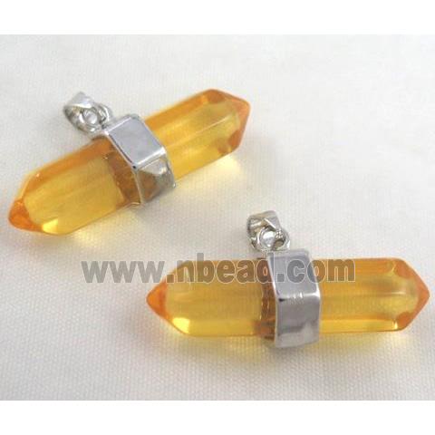 yellow citrine bullet pendant, platinum plated