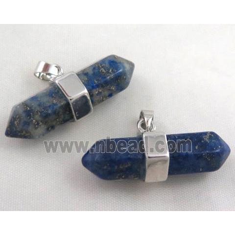 Lapis Lazuli bullet pendant, platinum plated