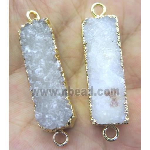 white druzy quartz connector, rectangle, gold plated