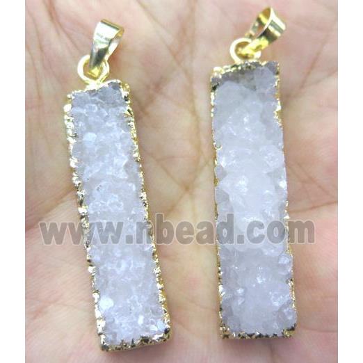 white druzy quartz pendant, rectangle, gold plated