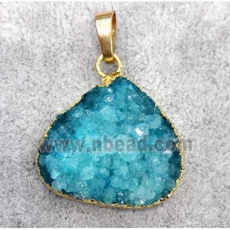 blue druzy quartz teardrop pendant, gold plated