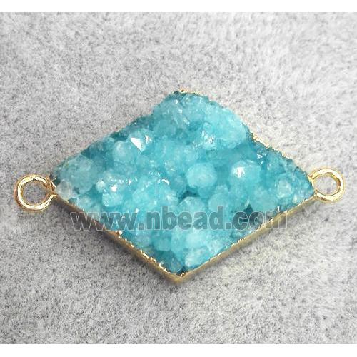 druzy quartz connecetor, rhombic, gold plated