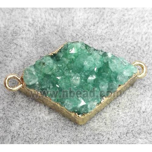 druzy quartz connecetor, rhombic, gold plated