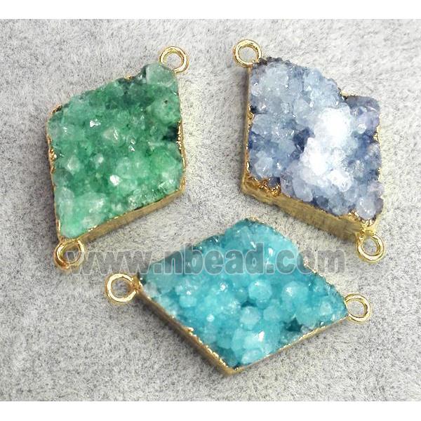 druzy quartz connecetor, rhombic, gold plated