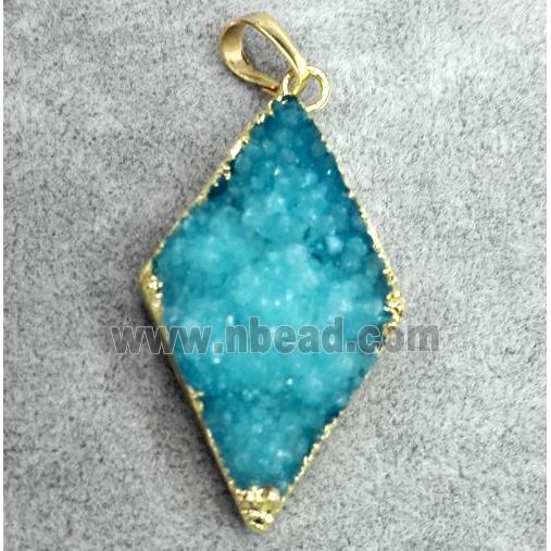 druzy quartz pendant, rhombic, gold plated