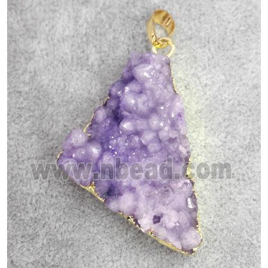 druzy quartz pendant, gold plated