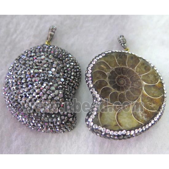 ammonite fossil pendant with rhinestone