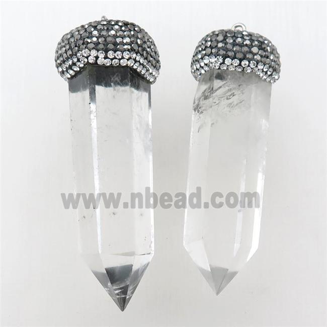 Clear Quartz tower pendant with rhinestone, bullet