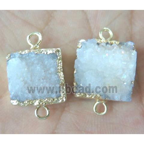 druzy quartz connector, white AB color, gold plated