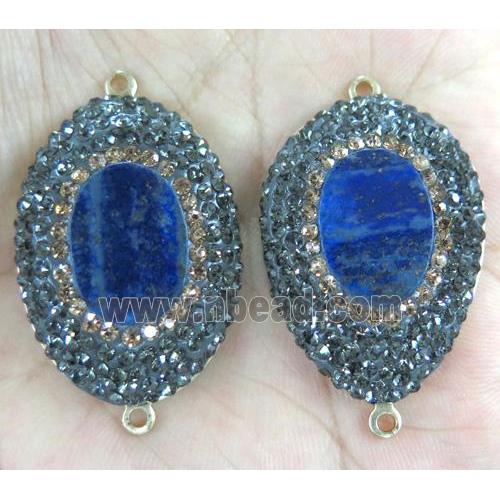 lapis lazuli connector paved rhinestone, mix shape, gold plated