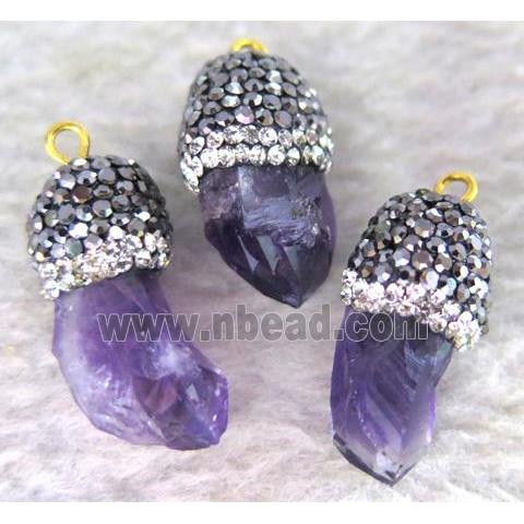 Amethyst pendant paved rhinestone