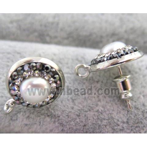 pearl earring studs paved rhinestone