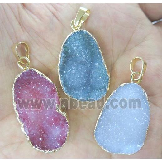 druzy agate pendant, freeform, mix color