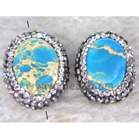 blue Sea Sediment oval bead paved rhinestone