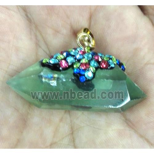 green Fluorite bullet pendant paved rhinestone