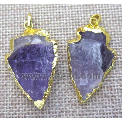 hammered amethyst arrowhead pendant, gold plated