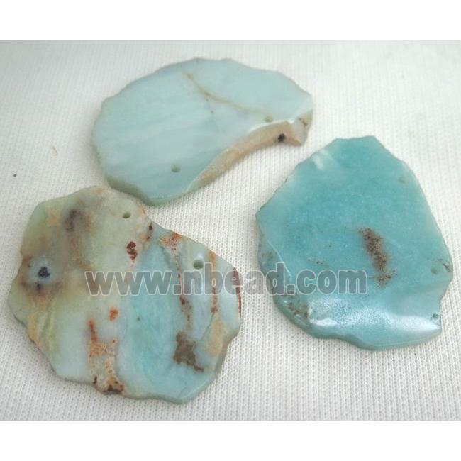 Amazonite slice pendant with 2holes, freeform, blue