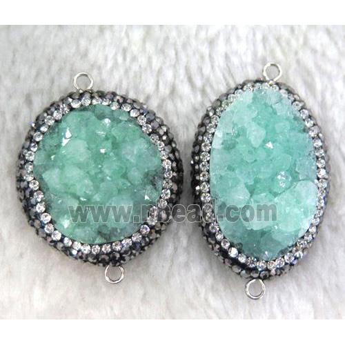 green Druzy Quartz connector paved rhinestone, freeform