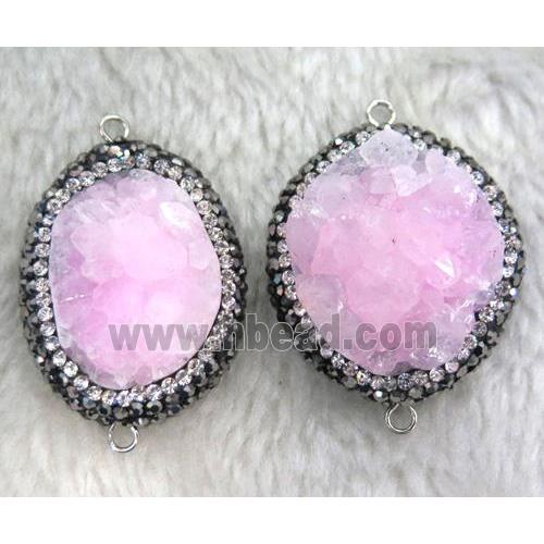 pink Druzy Quartz connector paved rhinestone, freeform